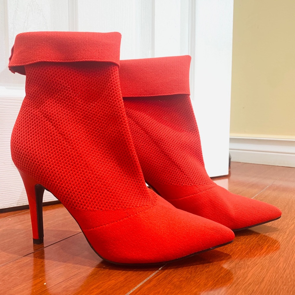 Red Ankle Boots With High Heels - 6.5 Size